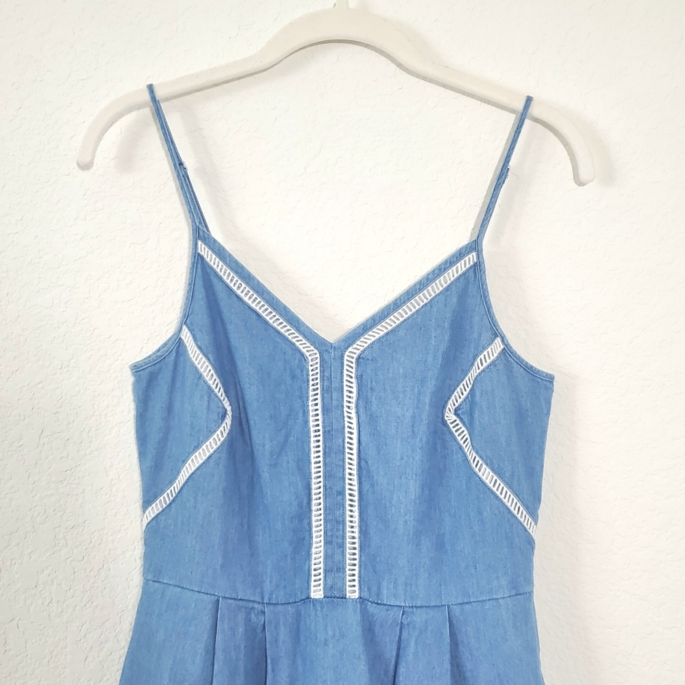 Maison Jules Denim Chambray Western Country Twee Fit and Flare Dress S Pockets - Picture 4 of 14